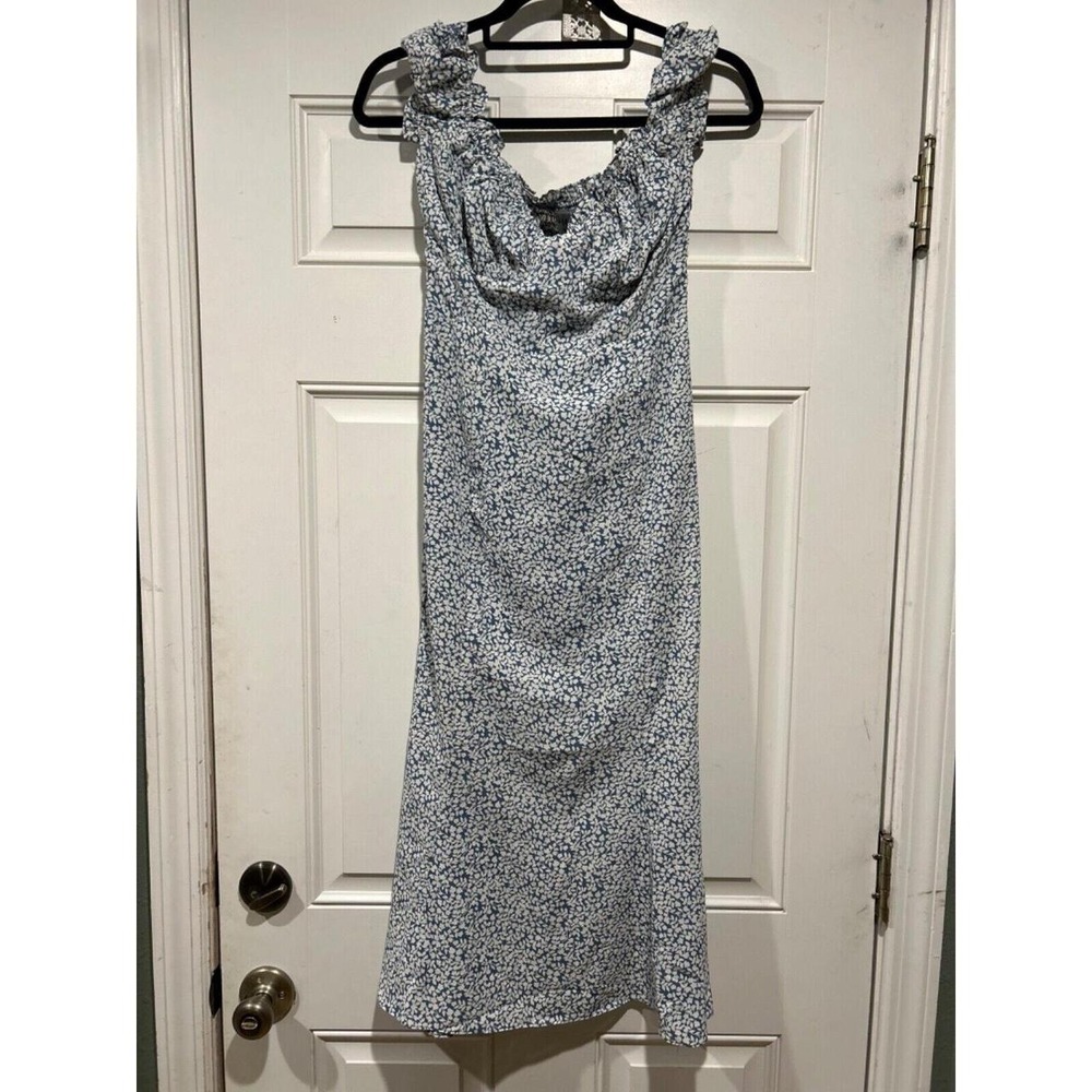 Princess Polly Smocked Puff Sleeve Blue Floral Fit Flare Dress US 4 EUC
